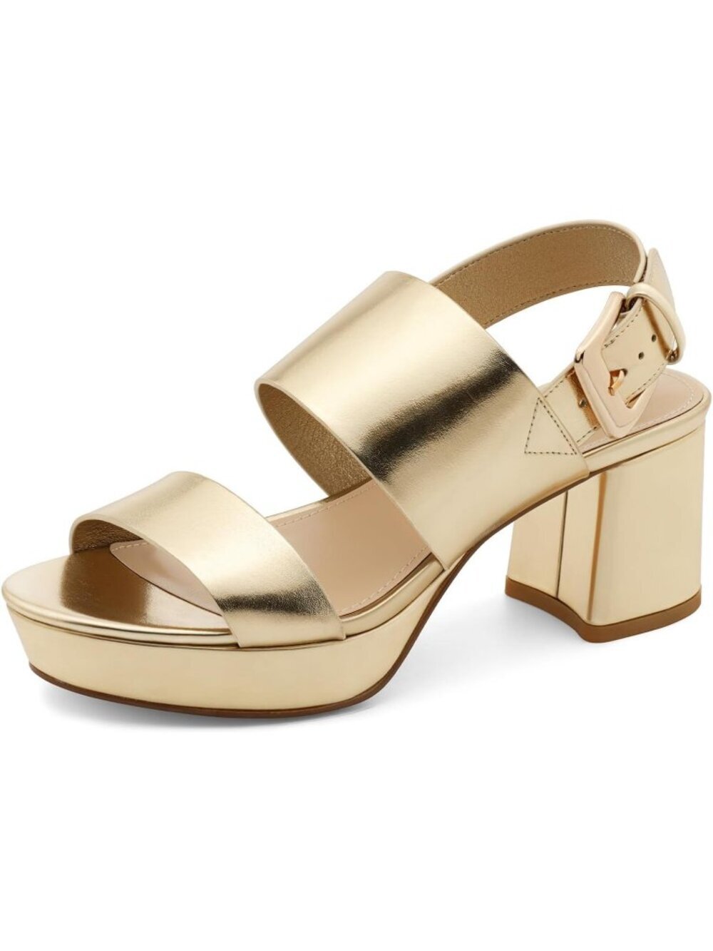 Women's Metallic Gold Block Chunky Heel Open Toe Ankle Strap Dressy Sandals